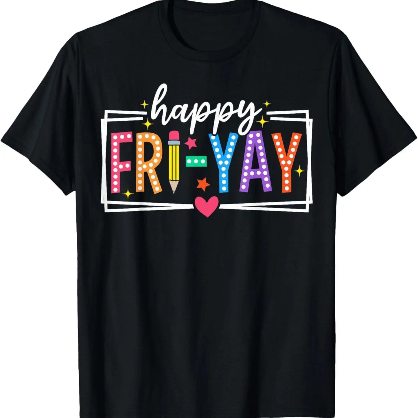 Fri-Yay! Women's Fun Friday Teacher T-Shirt – Colorful Letter Print with Floral & Elements, Soft , Round Neck, Short Sleeve, Stretch Fabric, Casual Summer Top for Teachers &, Event Attire