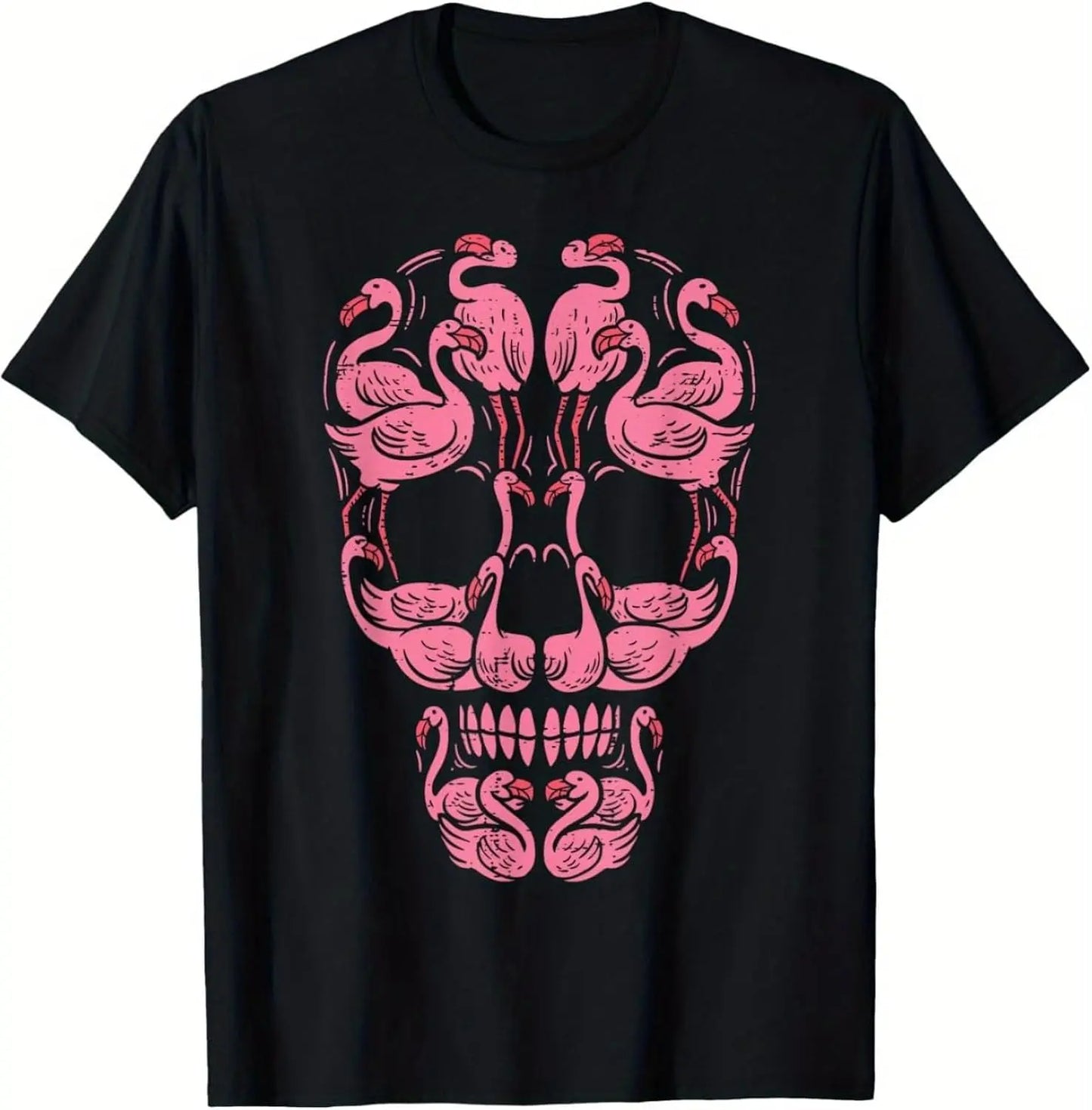 1pc Pink Flamingo Skull T-shirt | 100%25 Cotton, Flamingo Skull Print | Unisex | Halloween & Breast Cancer Awareness | Unique design, supports public welfare
