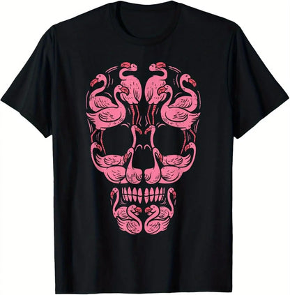 1pc Pink Flamingo Skull T-shirt | 100%25 Cotton, Flamingo Skull Print | Unisex | Halloween & Breast Cancer Awareness | Unique design, supports public welfare