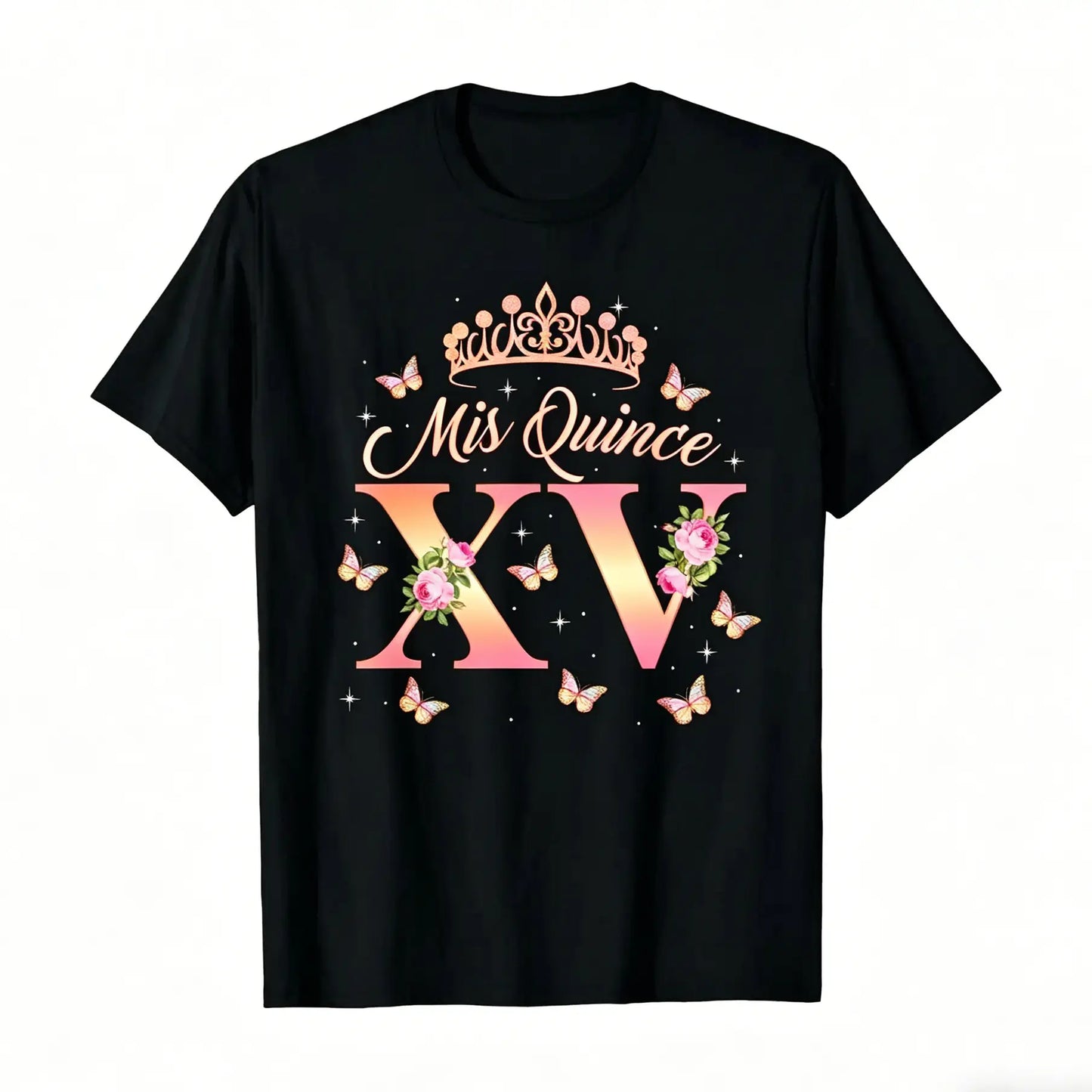 15 Year Old Birthday Outfit Mis Quince Mexican Quinceanera T-Shirt 100%25 Cotton Round Neck Short Sleeve T-shirt y2k  outfits  men demon slayer  merch time  tee  shirt  backwards  Tshirt Casual Crewneck