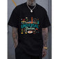 Universal Studios Cartoon Graphic 100%25 Crew Neck T-Shirt | Casual Multi-Color, Teal & Dark Green Text with White Outline, Tattoo-Friendly & Comfortable, Perfect for Festival Gifting