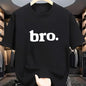 Boy's BRO casual short-sleeved T-shirt, fashionable letter-print round-neck top, soft cotton blend fabric, a comfortable T-shirt suitable for daily wear, street style, lightweight and breathable.