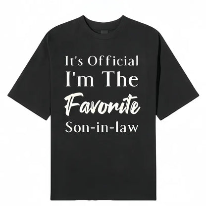 Men's 100%25 Cotton "Favorite Son-in-Law" Letter Graphic T-Shirt - Dark Blue Round Neck Shortsleeve Menswear, Breathable Streetwear Sports Top for Casual Use