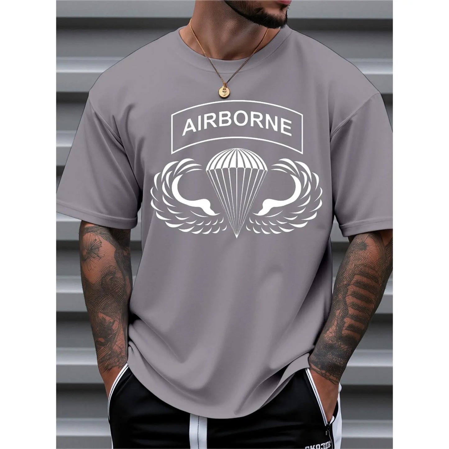 Mens Clothes, T Shirts for Men, Casual Style Design with Print, 100%25 Pure Cotton Fabric, Shirts for Men, Airborne Parachute Pattern Printed Short Sleeve T-Shirt, Military Style, Crew Neck, Loose Fit, Suitable for Daily And Outdoor Wear in Summer