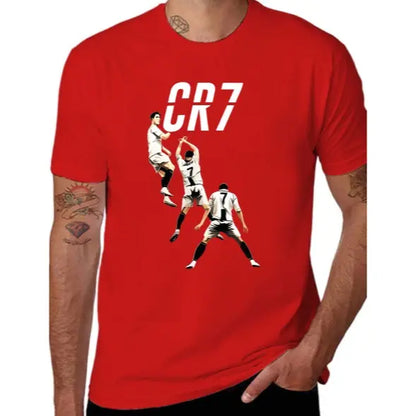 Men's & 's Ronaldo-Inspired CR7 Logo Design T-Shirt - White 'R' & '7' Lettering, Breathable Polyester Knit, Casual Round Neck Short Sleeve Tee for Fans, Casual Attire & Apparel