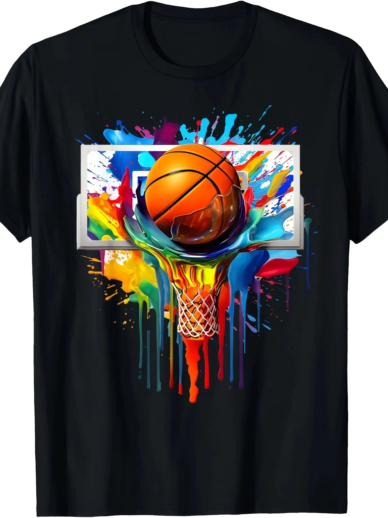 Men's Graphic T-Shirt with Retro Basketball Tie-Dye Print, Casual Loose Fit Cotton Crew Neck Shortsleeve Top