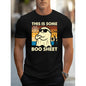 Halloween Ghost Print T-Shirt Casual Crew Neck Short Sleeve Stretch Polyester Mens Graphic Tee With Elastane Boo Sheet Pullover Top