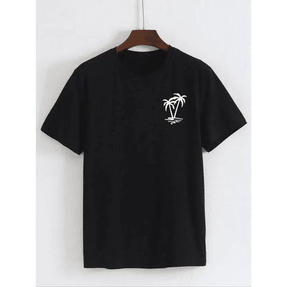 100%25 Cotton Men's Coconut Tree Print Round Neck Tee, Summer Clothes Regular Fit Fashion Casual Streetwear Short Sleeve T-shirt for Summer, Summer Outfits, Men's Top for Daily Wear