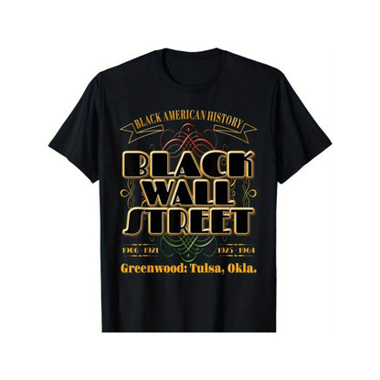 Men's Black Wall Street Greenwood Tulsa History T-Shirt - Greenwood District Graphic Print Tee, 100%25 Cotton Plus Size L-5XL, Casual Crew Neck Short Sleeve Shirt for Tulsa's Historic Business District Apparel