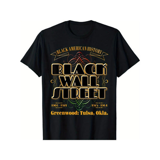 Men's Black Wall Street Greenwood Tulsa History T-Shirt - Greenwood District Graphic Print Tee, 100%25 Cotton Plus Size L-5XL, Casual Crew Neck Short Sleeve Shirt for Tulsa's Historic Business District Apparel