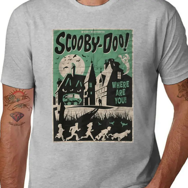 Women's Streetwear Graphic Tee with a Scary House Mystery Cartoon Print, Casual Black Short Sleeve Top