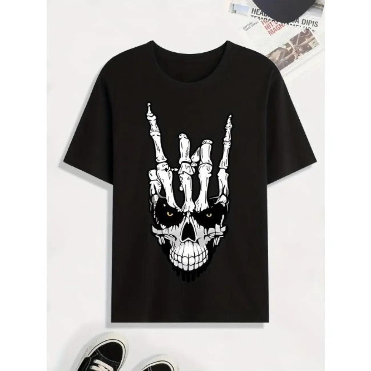 Men's Vibrant Skull Hand Graphic T-Shirt, a Casual Short Sleeve Crewneck with a Regular Fit in Soft Stretch Polyester, Menswear