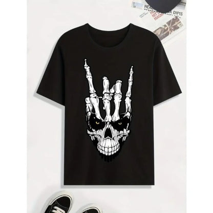 Men's Vibrant Skull Hand Graphic T-Shirt, a Casual Short Sleeve Crewneck with a Regular Fit in Soft Stretch Polyester, Menswear