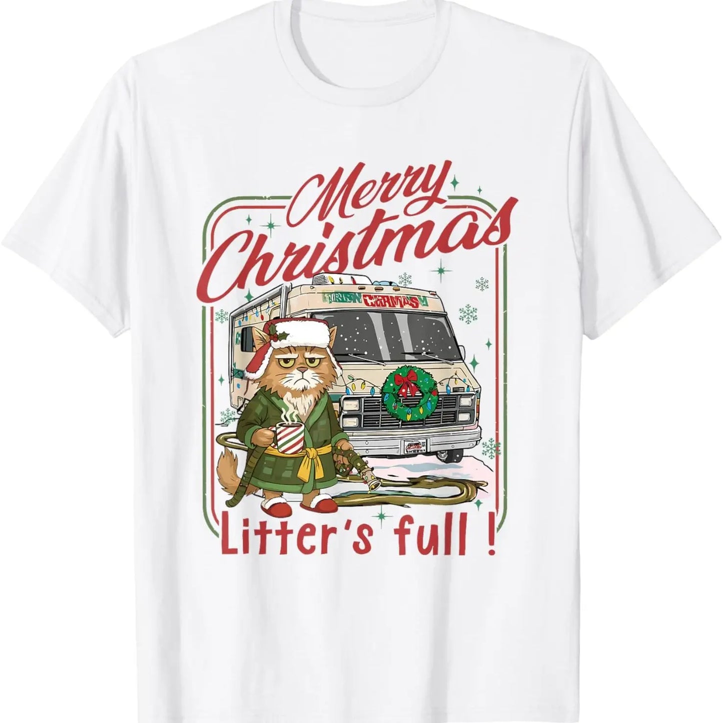 Men's Casual Round Neck Short-Sleeve Streetwear Top, Funny Cat Lovers Christmas T-Shirt