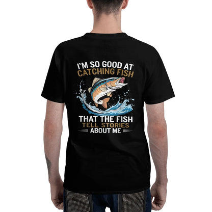 Men's Funny Fishing T-Shirt I Fish So Well The Fish All Tell Stories with Jumping Fish Graphic Lightweight Breathable 100%25 Cotton All-Season Casual Outdoor Fishing Apparel Sizes S-XXXL Machine Washable Ideal Gift  double print  Tshirt Round Neck Menswea