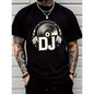 Men's DJ Graphic T-Shirt with Turntable & Headphone Print - 100%25 Stretchy Comfort Fit, DJ Lettering & Music Notes Design, Casual & Music Production Apparel for DJs, Machine Washable All-Season Wear (Black/White) - Ideal for Parties, Clubs, Casual Attire