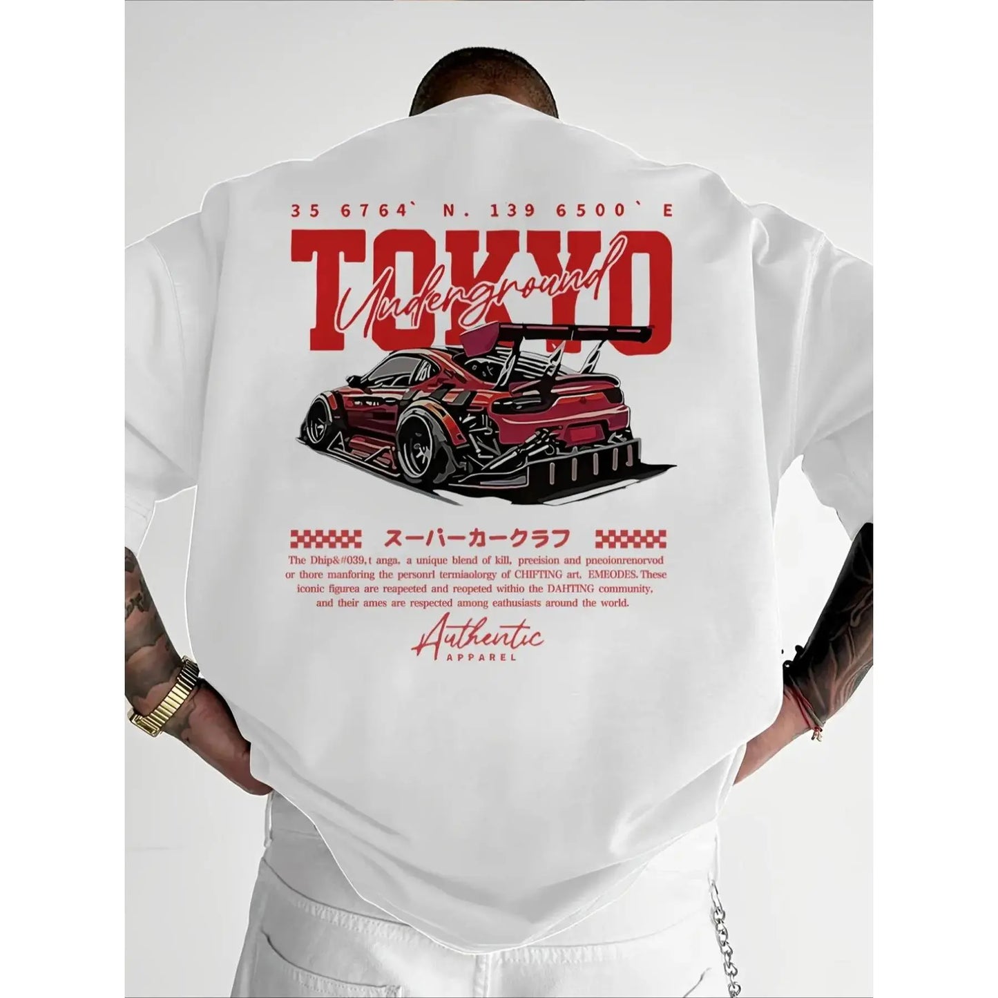 Men's Regular Fit Car & Letter Print Round Neck Comfy Short Sleeve Tee - Menswear Casual Street Sports Top for Daily Wear, All Seasons, Casual Street Comfy
