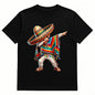 HAGBDH Women's Casual Knit Round Neck Short-Sleeve Tee, Stretch Fabric, Mexican Sombrero & Poncho Dab Dance Print - Fiesta Father's Day Gift, Fall Streetwear Outfit