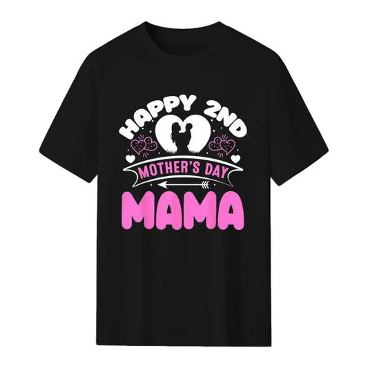 Women's Happy 2nd Mother's Day Mama T-Shirt, Coastal Tropical Print Flexible Crew Neck Tee for Vacation