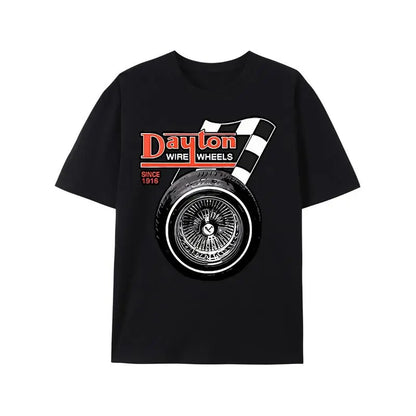 Men's Lowrider Graphic T-Shirt, Casual Streetwear Top with Funny Dayton Wire Wheel Print, Black Short Sleeve Custom Tee