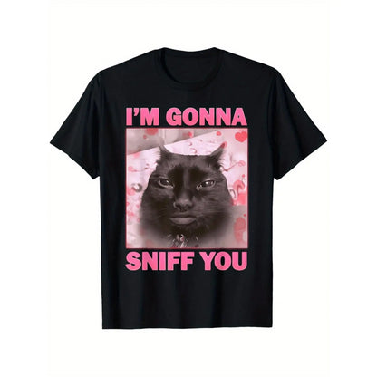 100%25 Cotton I'M Gonna Sniff You Funny Brainrot Cat Graphic T-Shirt,  180Gsm Soft & Breathable Regular Fit Casual Round Neck Tee For Men & Women, Summer Comfortable Unisex Gift  Funny Cat T Shirt, Comfortable Clothing |   Playf T-Shirt For Men and Women