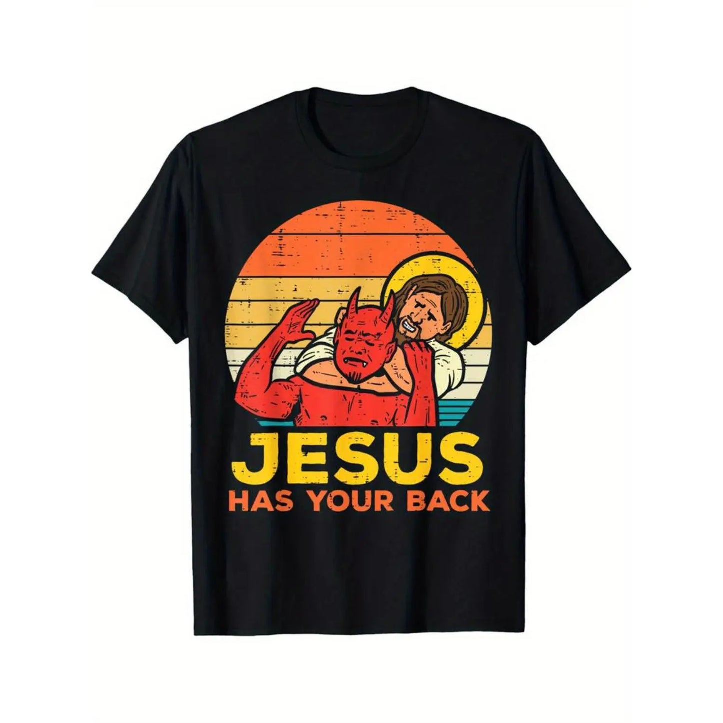 Jesus Has Your Back Jiu Jitsu Retro Christian Men T-Shirt Selected  interesting design DIY short sleeve t-shirt for men, soft and breathable