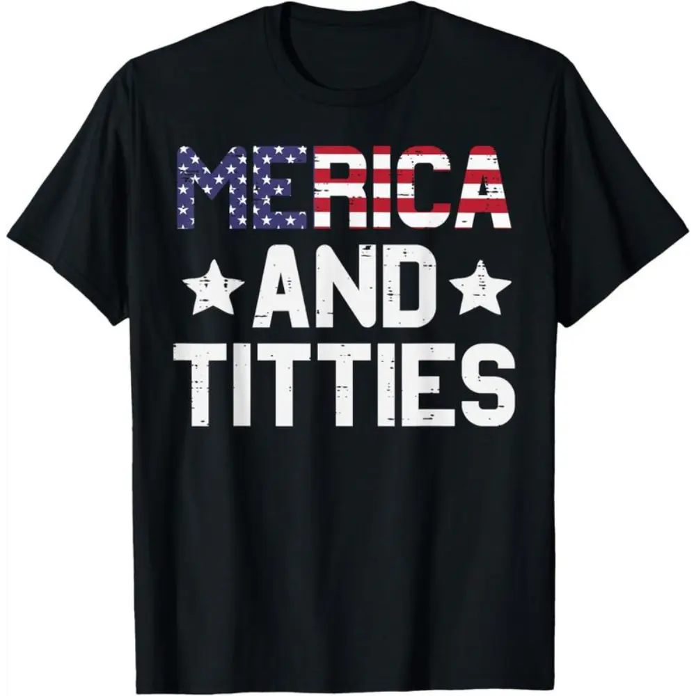 Men's 100%25 Cotton Unisex 4th of July Merica Funny Patriotic Adult Humor Tshirt - Menswear, Casual, Classic Tops