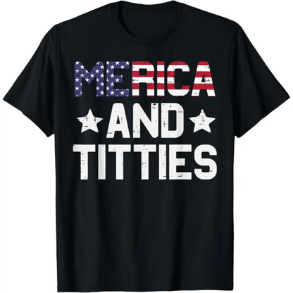 Men's 100%25 Cotton Unisex 4th of July Merica Funny Patriotic Adult Humor Tshirt - Menswear, Casual, Classic Tops