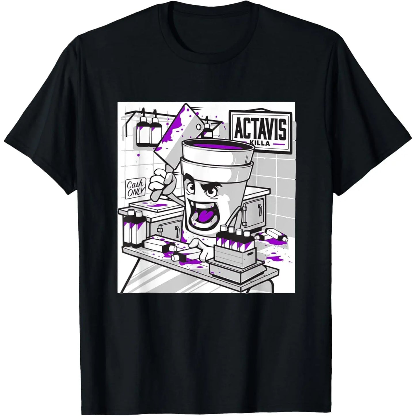 Men's Cotton Relaxed Fit Comfy Codeine Lean Double Cup Styrofoam Purple Drank Cough Syrup T-Shirt, Made in USA, Casual Top
