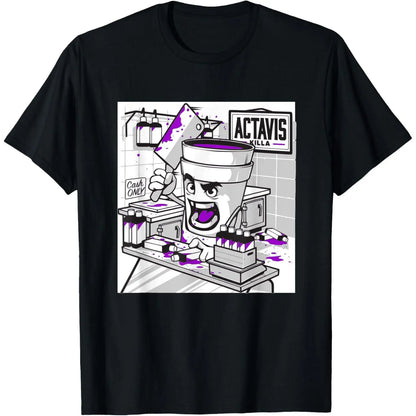 Men's Cotton Relaxed Fit Comfy Codeine Lean Double Cup Styrofoam Purple Drank Cough Syrup T-Shirt, Made in USA, Casual Top