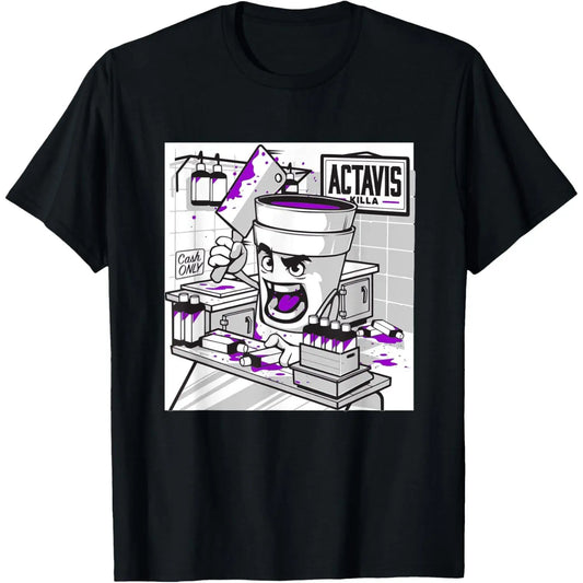 Men's Cotton Relaxed Fit Comfy Codeine Lean Double Cup Styrofoam Purple Drank Cough Syrup T-Shirt, Made in USA, Casual Top