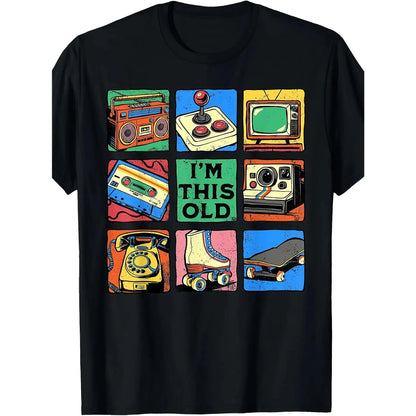 2026 Men's Retro 80s 90s "I'm This Old" T-Shirt Vintage Tech Grid Throwback Casual Cotton Tee for Nostalgia Lovers,Unisex Crew neck T-shirt for Men And Women,Casual Summer T-Shirt with Crew Neck,Heavyweight 100%25 Cotton