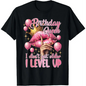 Women's Birthday Queen Graphic T-Shirt, Funny Vintage 'I Level Up' 100%25 Cotton Casual Short Sleeve Streetwear Tee