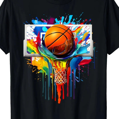 Men's Graphic T-Shirt with Retro Basketball Tie-Dye Print, Casual Loose Fit Cotton Crew Neck Shortsleeve Top