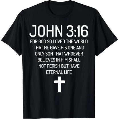 Men's John 3:16 Bible Verse Graphic T-Shirt, 100%25 Cotton Short Sleeve Round Neck Top, Casual Faith-Inspired Streetwear, Fabric