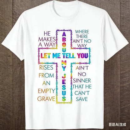 100%25 Cotton Short-Sleeve Round Neck Casual Christian "Let Me Tell You About My Jesus" Bible God Tie-Dye T-Shirt, Casual Sports Tops for Outdoor Activities, Comfortable Sportswear, Shortsleeve