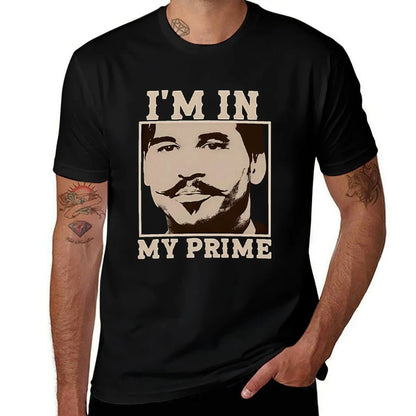 Vintage Tombstone Graphic T-Shirt for Men | Doc Holiday "I'm In My Prime" Print | Relaxed Fit Cotton Streetwear with Shortsleeve Crew Neck
