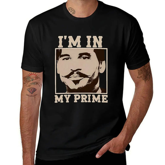 Vintage Tombstone Graphic T-Shirt for Men | Doc Holiday "I'm In My Prime" Print | Relaxed Fit Cotton Streetwear with Shortsleeve Crew Neck