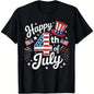 Happy 4Th of July Patriotic American Flag T Shirt for Men & Women 180Gsm Black Round Neck S Xxxl Sizes Vibrant Fireworks & Stars Print Breathable Comfort for Independence Day Cesame Style for Men And Women 2025 Summer Short-Sleeved Printed T-Shirt P