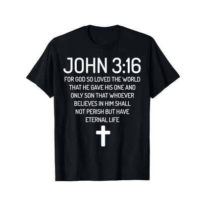 Men's John 3:16 Bible Verse Graphic T-Shirt, 100%25 Cotton Short Sleeve Round Neck Top, Casual Faith-Inspired Streetwear, Fabric