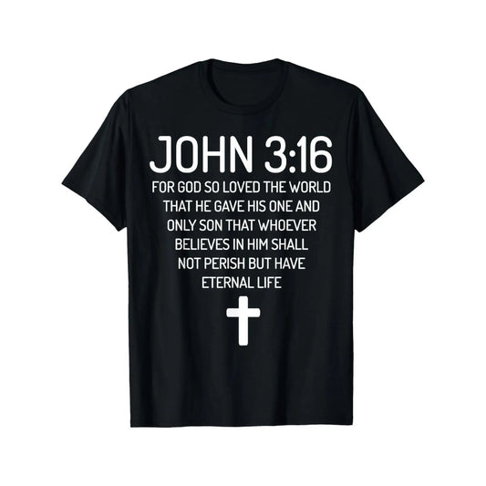 Men's John 3:16 Bible Verse Graphic T-Shirt, 100%25 Cotton Short Sleeve Round Neck Top, Casual Faith-Inspired Streetwear, Fabric