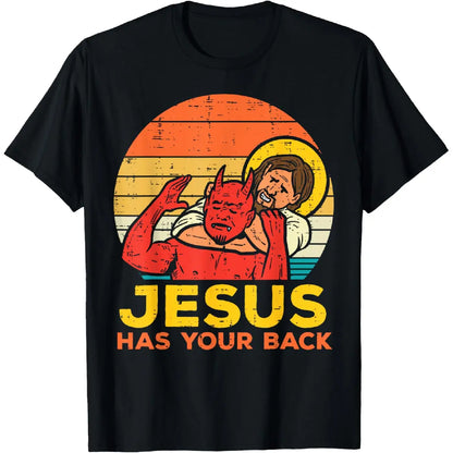 Men's Slim Fit Round Neck Short Sleeve 100%25 Cotton Graphic T-Shirt - Jesus Has Your Back Retro Christian Funny Quote Tee, Turning Point Menswear Top, Tshirt