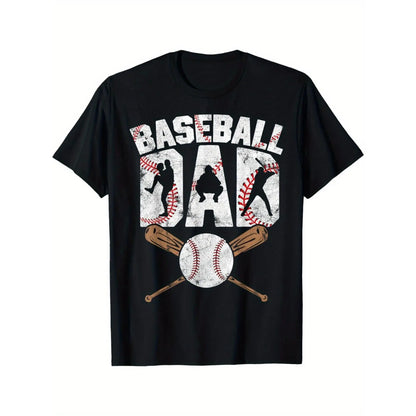 180g[100%25cotton][Baseball Dad T-shirt] Baseball Dad Pattern T-shirt - Crew Neck Casual Shirt for Men - Medium Stretch Knit Fabric - Heat Transfer Design - All-Season Comfort - Regular Fit - Perfect Gift for Sports Enthusiasts - 1pc