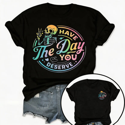 100%25 Cotton Unisex Loose Fit Short Sleeve T-Shirt, Women's Casual Daily Crew Neck Tee with Letter, Skull & Inspirational Gradient Print, Trendy Spring Summer Streetwear Top