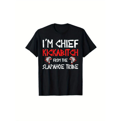 Menswear Chief Slapahoe Tribe Kickabitch Print Round Neck Short-Sleeve Top, 220g Cotton Single-Sided Printed T-Shirt, All-Season S-XXXL Machine-Washable Holiday Gift for Friends