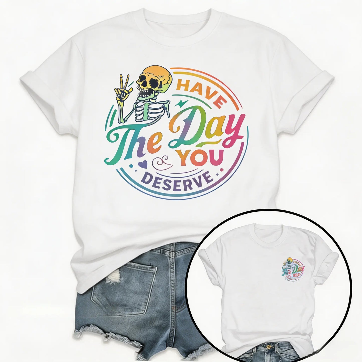100%25 Cotton Unisex Loose Fit Short Sleeve T-Shirt, Women's Casual Daily Crew Neck Tee with Letter, Skull & Inspirational Gradient Print, Trendy Spring Summer Streetwear Top