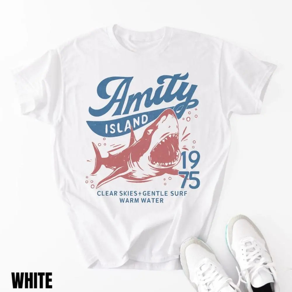 Jaws Amity Island 1975 Unisex Tee, Movie Inspired Gift,  T-Shirt for Film Buffs, Retro Summer Shirt, Vintage Beach Tee