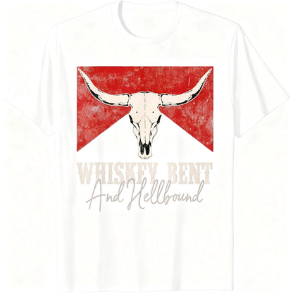 Whiskey Bent And Hellbound Graphic Western Cactus Deserts T-Shirt, Oversized Short Sleeve Classic Heavy Cotton T Shirt Printed Graphic Tee Men Women's Casual Short-Sleeved Top