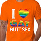 Men's "I Love Gay Butt Sex" Graphic T-Shirt, Casual 100%25 Cotton Short Sleeve Streetwear Top with Rainbow Heart, Made in USA