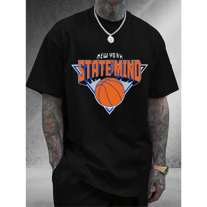 Men'S Printed T-Shirt New York State of Mind Basketball Design for Daily Wear 100%25 Cotton Unisex New Arrival Perfect Gift Idea Trendy Streetwear Fashion Top Quality Comfortable Casual Tee